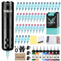Knight2 Wireless Tattoo Machine Kit - 10,000 RPM Coreless Motor Rotary Pen, 1300mAh Battery for 8 Hours Use, 40 Cartridge Needles - Complete Starter Setup for Apprentices and Beginners