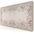 Beige Floral Desk Pad, Large Keyboard Mat Stitched Edge Surface