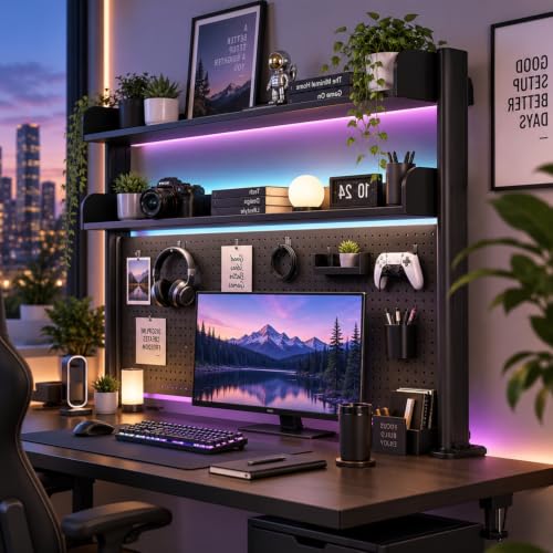 Clamp On Desk Pegboard Shelf - Metal Desktop Organizer Hutch with 2 Shelves - view 5