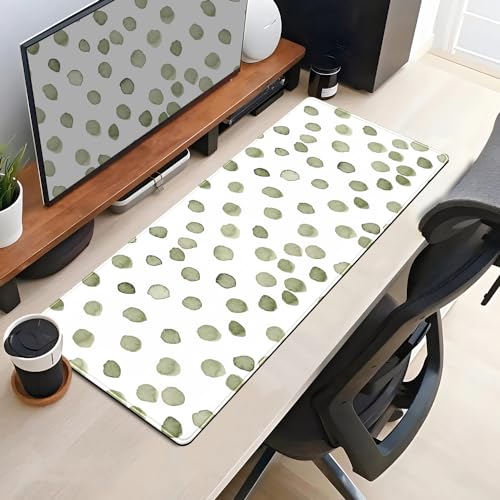 Cute Polka Dot Minimalist Green Keyboard Pad Simple & Atmospheric Desk Mat XL Large Mouse Pad for Women Office Desk Decor Desk Pad with Stitched Edges 31.5x11.8in, Computer Laptop Pad Gaming Mousepad - view 4