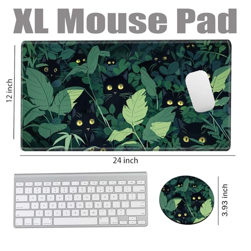 Grass Black Cat Mouse Pad Gaming Desk Mat 24x12 Mousepad XL Desk Pad Long Computer Mat Large Mouse Pads for Wireless Mouse Office Work Women - view 2