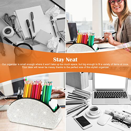 Remote Control Holder Organizer Table Desk Leather Control Storage TV Remote Control Organizer with 5 Spacious Compartments Bling Crystal Luxury Handmade Diamond (White) - view 6