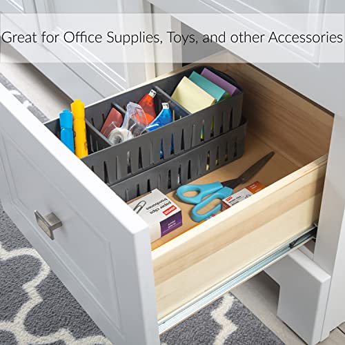 4 Compartment Stackable Bin with Adjustable Dividers | Drawer Organizer | Storage Basket | Good for Office | Desk Supplies | Dorm |Bathroom | Accessories | Make Up | Grey - view 3