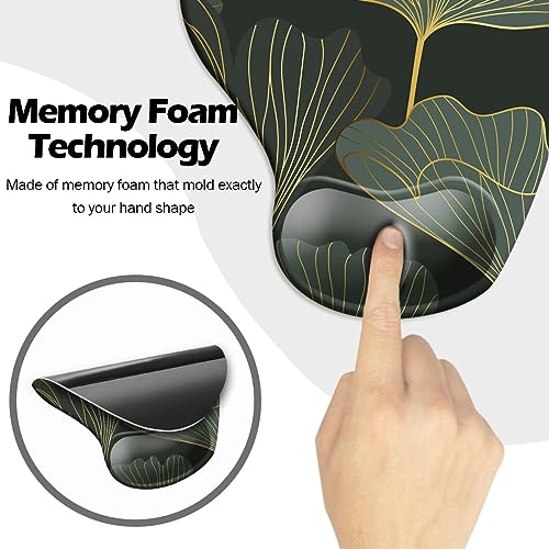 Ergonomic Mouse Pad with Wrist Support and Coaster,Mouse Pads with Non-Slip PU Base for Home Office Working Studying Easy Typing & Pain Relief Green Leaf - view 4
