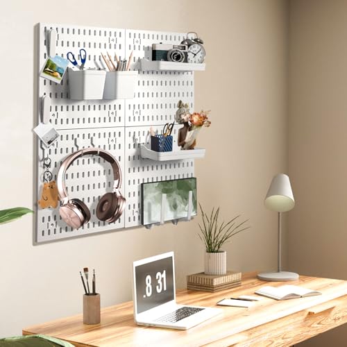Peg Board Wall Organizer Panels, 22pcs - Includes 4 White Pegboards & Accessories, Plastic Pegboard for Home，Office, Craft Room, Gaming Setup, 24″×24″, Wall Mount Display Pegboard Panel Kits - view 3