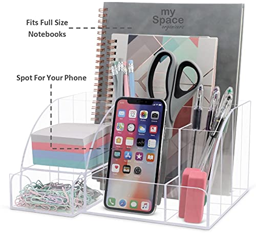 Clear Acrylic Desk Oganizer, 9 Compartments, Office Supplies and Desk Accessories Organizer, Home Decor Desktop Organizer (Clear) - view 3