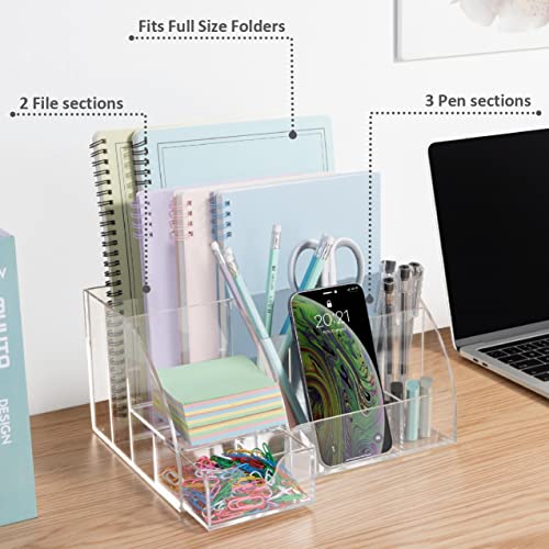 Clear Acrylic Desk Oganizer, 9 Compartments, Office Supplies and Desk Accessories Organizer, Home Decor Desktop Organizer (Clear) - view 2