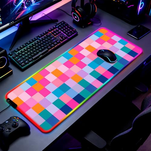 RGB Vibrant Multicolor Checkered Gaming Desk Mat & Mouse Pad, XL - view 2