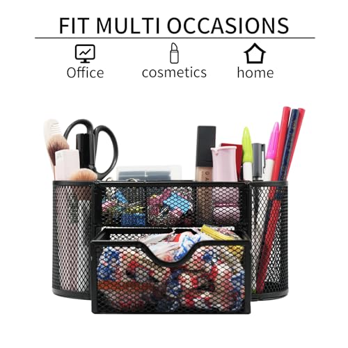 Desk Organizers and Accessories with Pencil Pen Holder Supply 8 Compartments and 1 Pullout Drawer for Home, School, and Office. (Black) - view 4