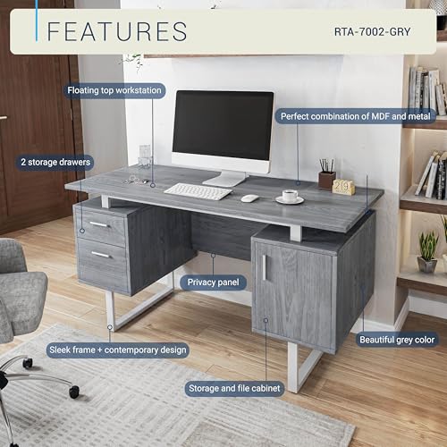 Office Desk with Storage Drawers and Cabinet 51.25” W - Modern Office Desk with Large Floating Desktop Surface - view 4