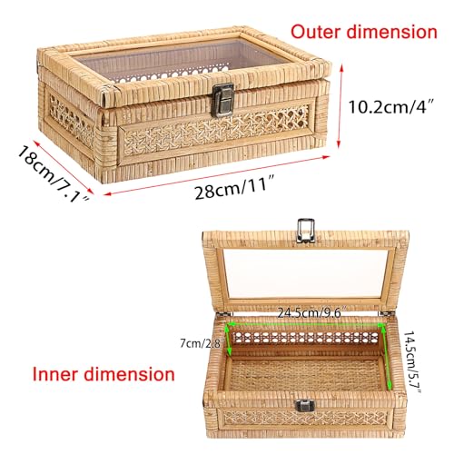 Rattan Display Box with Clear Lid Rectangular Wicker Storage Basket - view 2