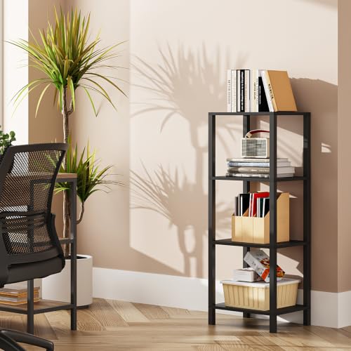 Bookshelf, 4-Tier Small Narrow Book Shelf for Small Space