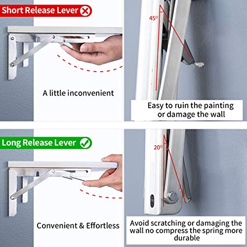 Folding Shelf Bracket 18",Heavy Duty Stainless Steel Collapsible Shelf-Bracket Max Load 330lbs Wall Mounted Table Support Hinge for Space-Saving DIY Work Bench with Install Screws, Pack of 2 - view 5