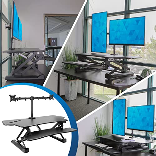 Mount-It! Electric Standing Desk Converter with Dual Monitor Arm, Stand Up Desk Riser X-Large 47.2" Wide, Electric Desk Riser with Mount for 2 Screens (Max 32"), Desktop with Keyboard Tray, USB, Black - view 4