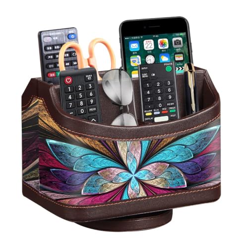 360° Rotatable Remote Control Holder,PU Leather TV Remote Caddy for Table
