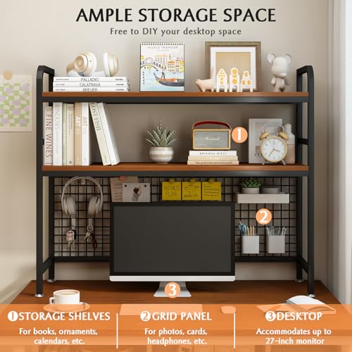 2-Tier Desktop Hutch Bookshelf, Metal Desk Shelf, Black, 45.3" W - view 4