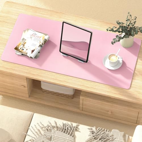 Mouse Pad Desk Protector Mat, Large PU Leather Office Desk Mat, Non-Slip Desk Pad for Keyboard and Mouse, Waterproof Desk Blotter Pad for Writing, Wide & Smooth Laptop Desk Pads, Pink (17’’X36’’) - view 3