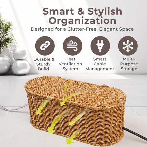 Cable Management Box, Handmade Rattan Cord Organizer for Power Strip - view 4