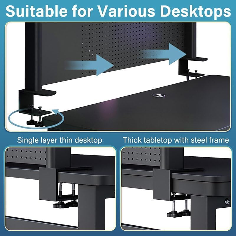 Clamp On Desk Pegboard Shelf - Metal Desktop Organizer Hutch with 2 Shelves - view 4