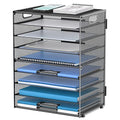 9-Tier Paper Organizer for Desk, Metal Mesh Letter Tray with Handles, Black