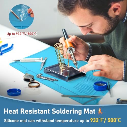 Heat Resistant Soldering Mat - Blue Magnetic Silicone Work Mat with Scale Ruler and Screw Position, Silicone Soldering Repair Mat for Soldering, Phone, Laptop, Tablet, Watch Repair(13.8''×9.8'') - view 2