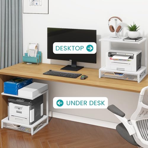 Printer Stand for Desk with Storage Drawer, 2 Tier Desk Shelf - view 3