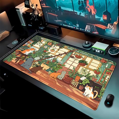 Large Desk Mouse Pad Cute Cats Desk Mat, Extended Gaming Mouse Mat, Office Home Keyboard Pad, Green Plant Computer Mats XXL, Cute Full Desktop Mat, Anime PC Accessories for Women 31.5" x 15.75" - view 5