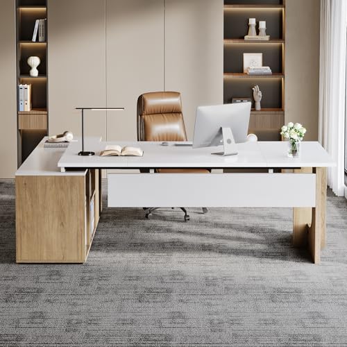 74.8 Inch Executive Desk, L-Shaped Office Desk with Cabinet - view 4