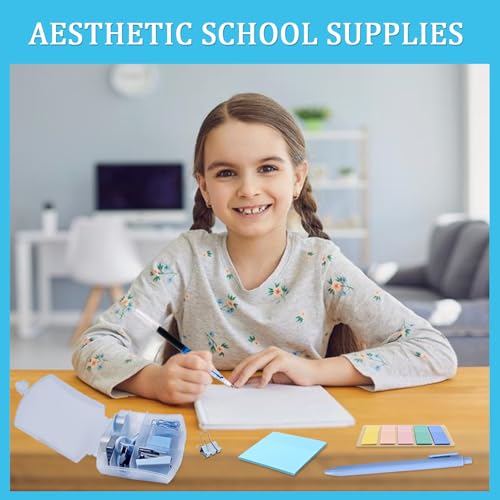 Mini Office Supply Kit, Blue Stapler with Staples and Tape Dispenser Set, Mini Stationary Kit Includes Sticky Notes Index Tabs Highlighters Gel Pens for Office & School (Blue) - view 6