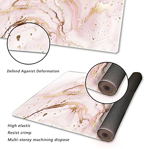 Extended Gaming Mouse Pad XXL Large Keyboard Mat Long Mousepad Desk Decor Writing Pad Non Slip Rubber Base Stitched Edges for Work, Game, Office, Home, 35.1" x 15.7", Pink Marble - view 2