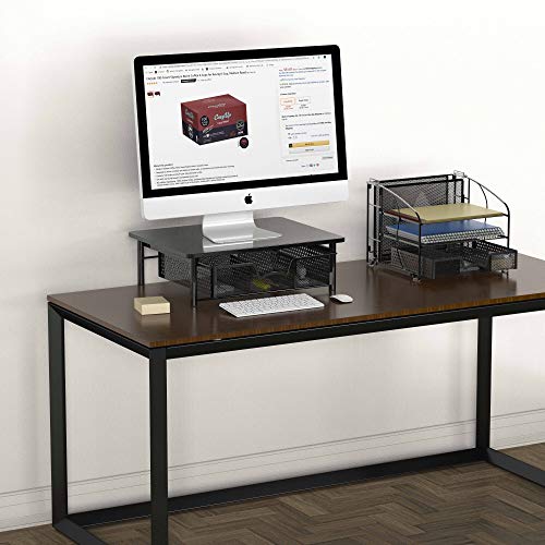 Computer Monitor Riser with Drawer, Black - view 3