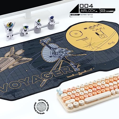 Space Desk Pad | Voyager Spaceship Moon Galaxy Science SciFi Nerdy Mouse Pad | Large Gray Gold Keyboard Laptop Gaming Mousepad | Machine Washable Non-Slip Desk Blotter Protector Mat - view 5