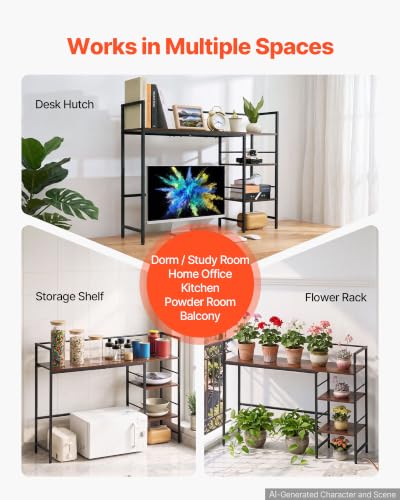 Desk Shelf 38.6" W, Desktop Bookshelf Storage Hutch for Computer Monitor, Metal Frame and Wooden Shelf, 4-Tier Desk Display Rack, Multipurpose Desk Organizer Hutch for Dorm, Home, Office - view 6