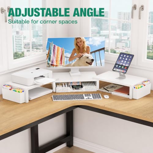 Desk Organizer and Accessories, Computer Monitor Stand Riser with Drawer and 2 Pen Holders, Laptop Stand, Office Desk Accessories for Office Supplies, White - view 7