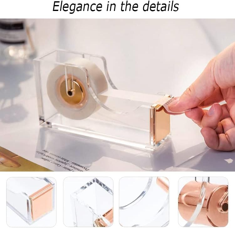 Rose gold office supplies and accessories, acrylic stapler, staple remover, tape holder, ballpoint pen, scissor, binder clips, staples, phone holder, ruler, transparent glue and 300 notes - view 4