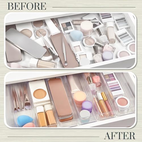 SimpleSort 6-Piece Stackable Clear Drawer Organizer Set | 12" x 3" x 2" Rectangle Trays | Narrow Makeup Vanity Storage Bins and Office Desk Drawer Dividers | Made in USA - view 6