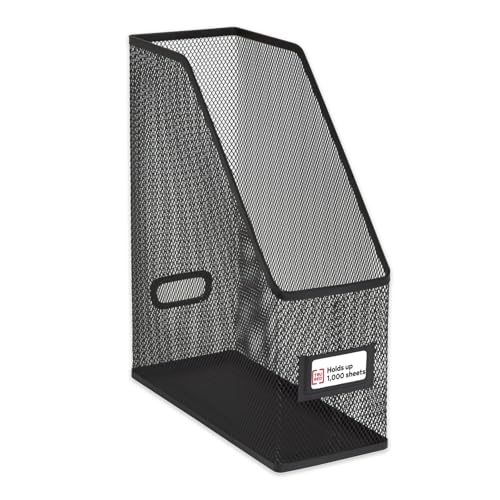 Staples Metal Magazine File Organizer, Black - Top - Loading Desktop File Holder with Handle, Holds Up to 1000 Sheets