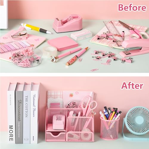 11 Pcs Pink Office Supplies Set Mesh Desk Organizer Accessories Kit - view 6