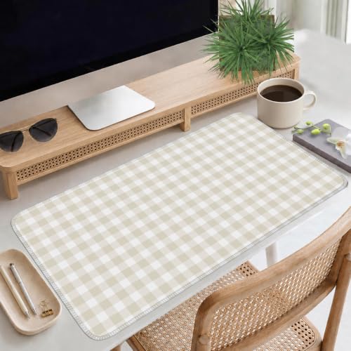 Beige Checkered Gingham Desk Mat Pad XXL Large Mouse Pad - view 3