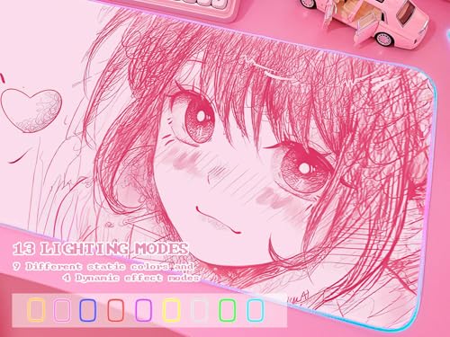 Pink RGB Gaming Mouse Pad 31.5x12 Inch PC XL Large Extended Glowing Led Light Up Desk Pad Non-Slip Rubber Base Computer Cute Mousepad Mat Desk Accessories Gaming Setup 40-8779 - view 3