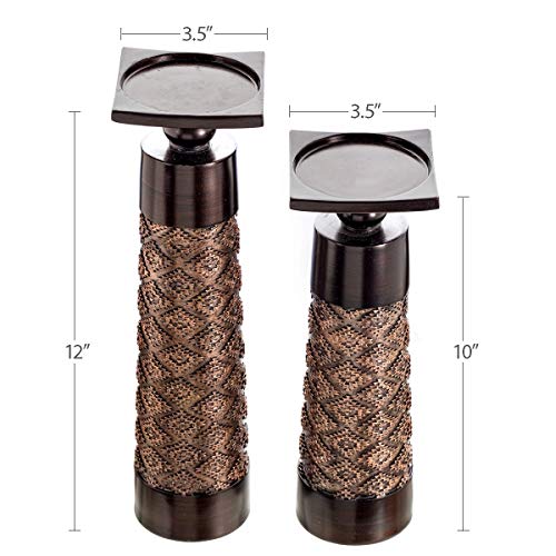 Dublin Brown Pillar Candle Holder Set of 2 - Home Decor Aesthetic, Coffee Table Decor Mantel Centerpieces Table Decorations, Living Room Decor or Dining Tabletop Decor -Gift Packaged - view 3