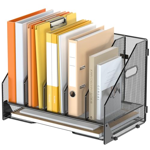 5 Vertical Mesh Desk Organizer with Paper Letter Tray, Black