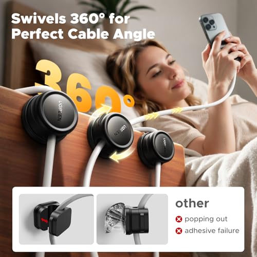 Magnetic Cable Management Clips, 360° Rotation Desk Cord Organizer 1s Fast Locking, Strong Adhesive Cable Holder Fits Cables Wires for Workspace, Nightstand, Home Office,Car - view 2