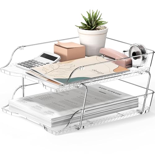 2-Tier Stackable Paper Tray for Desk Organizer, Clear