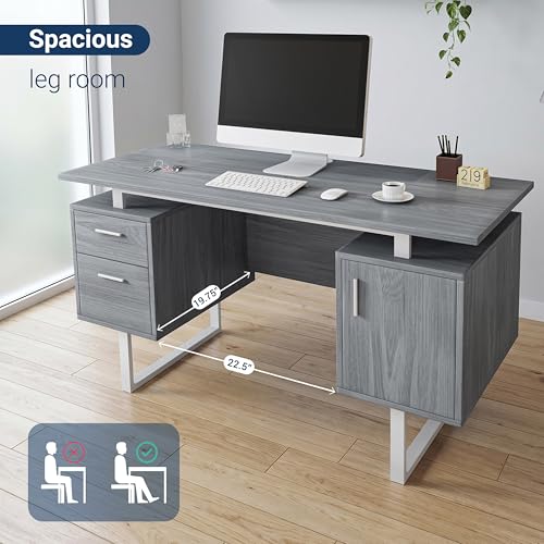 Office Desk with Storage Drawers and Cabinet 51.25” W - Modern Office Desk with Large Floating Desktop Surface - view 6
