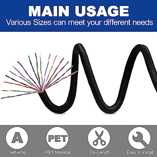 Split-Sleeve Wire Loom for High-Temperature Automotive Harness and Home Cable Management, 25ft - 1/8 inch Braided Cable Management Sleeve Cord Protector, Self-Wrapping Split Wire Loom - view 2