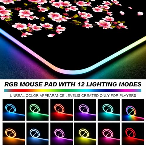 RGB Japanese Cherry Blossom Gaming Desk Mat, Sakura XL Mouse Pad - view 6