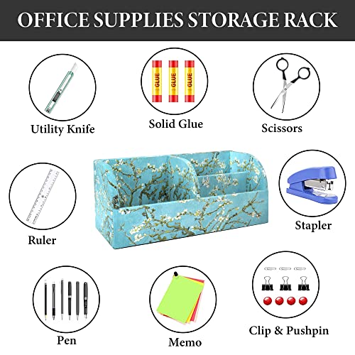 PU Leather Supply Organizer,Remote Control Holder Multifunctional Office Stationery Storage Box Organizer,Pencil Holders Organizers Table Top Desktop Desk Accessories(1-Peach Blossom) - view 6