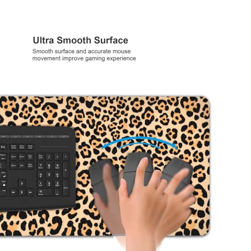 Leopard Animal Print Mouse Pads XXL Extended Mousepad with Stitched Edges Cheetah Non-Slip Rubber Base Computer Keyboard Pad Desk Mat for Home Office Desk Decor, 35.4" X 15.7" - view 4