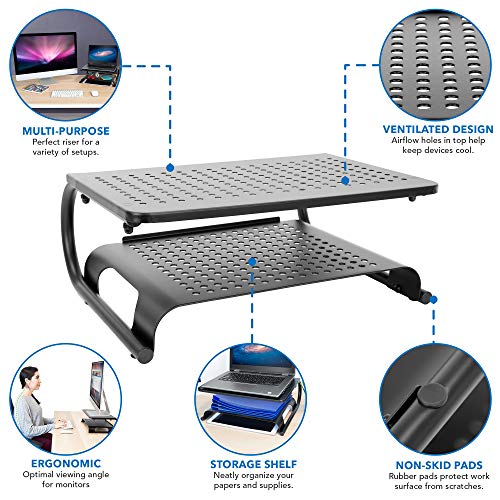 Mount-It! 2 Tier Desk Organizer Riser | Computer Monitor Stand with Keyboard Storage Shelf for Desktops, Laptops, Printers, Home Office Space Saver (2 Shelves) - view 2